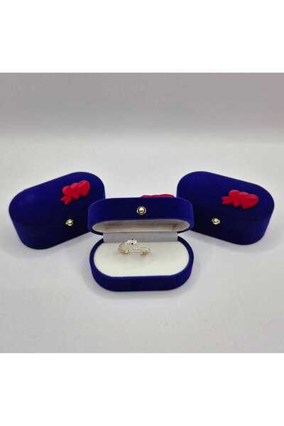 CAN FLOK OVAL KALP LACİVERT-BEYAZ OVAL RULO ALYANS YÜZÜK KUTUSU - ÇELİK YÜZÜK...