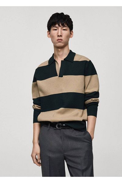 MANGO Man Striped Polo Sweater