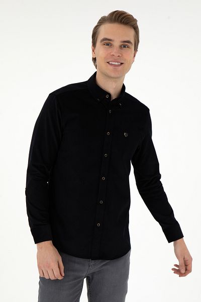 U.S. Polo Assn. Η.Π.Α. Polo Assn. Ανδρικό μαύρο μακρυμάνικο χειμερινό πουκάμισο 1951451