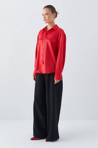 Mixray 4635 Women's Red Satin Clamshell Shirt