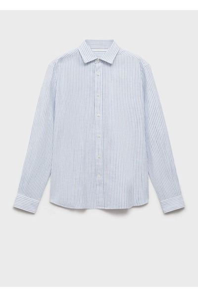 MANGO Man Regular fit çizgili keten gömlek