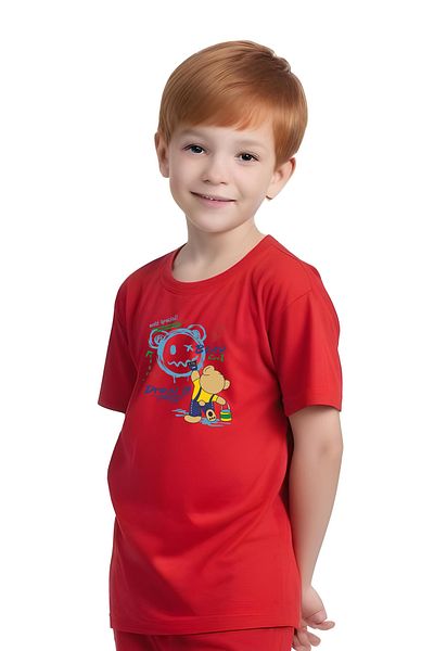 panios kids Draw Bear Printed Boy Capri and T-Shirt Bottom-Top Set