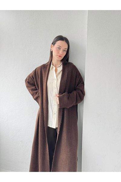 Retrobird Brown Long Knitwear Women's Cardigan