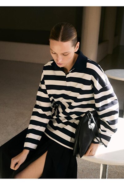 MANGO Woman Gestreiftes Sweatshirt mit Polokragen