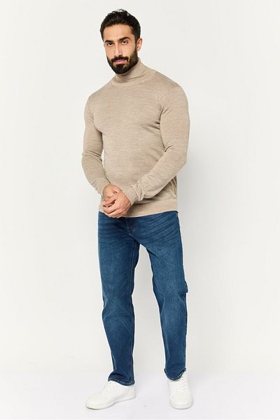Sorbino Men Turtle Neck Long Sleeves Knitted Sweater, Taupe