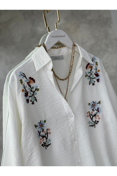 modabetce Vintage Embroidered Women's Shirt