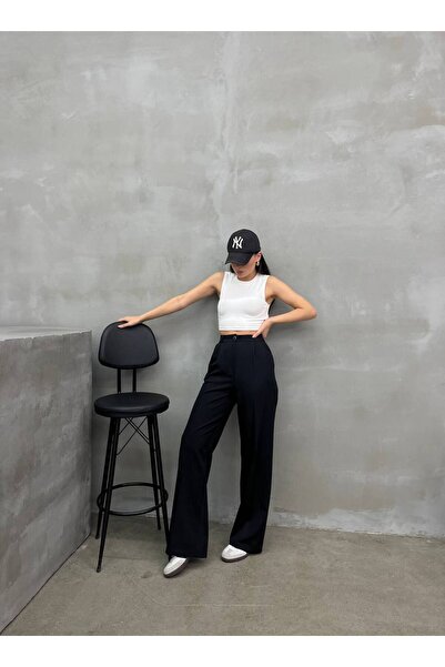 NEW JOURNAL Kadın Siyah Yüksek Bel Pileli Palazzo Kumaş Pantolon Nwj-100050002