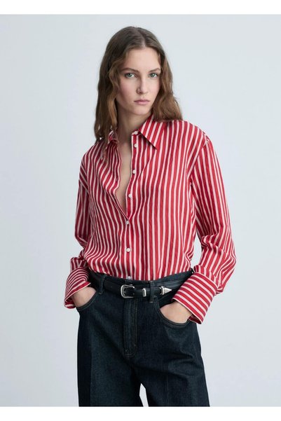 MANGO Woman Straight Cut Striped Shirt