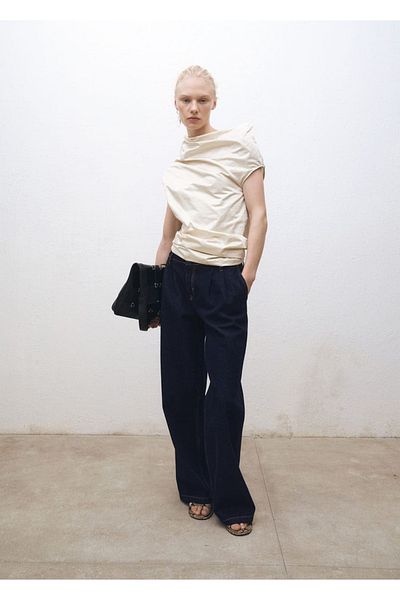 MANGO Woman Pantaloni de jeans cu stilou cu picioare largi