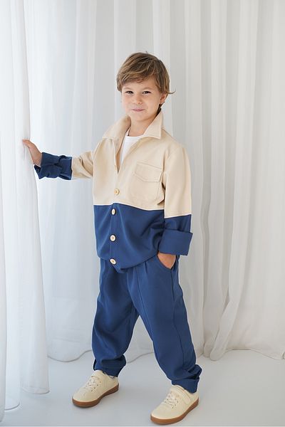 Catz Kids Jachetă retro Indigo Crem - Set pantaloni morcovi