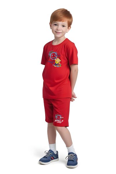panios kids Draw Bear Printed Boy Capri and T-Shirt Bottom-Top Set