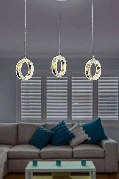 Fer Avize Işıl Gold Modern Chandelier Living Room Kitchen Living Room Doorway Single 3-Piece Pendant Lamp Row