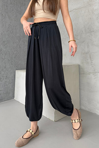 modavingo Women's Modal Fabric Pocket Pleated Loose Baggy Pants Black Hmd3503