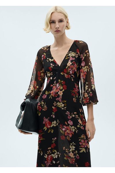 MANGO Woman Floral Balloon Sleeve Dress
