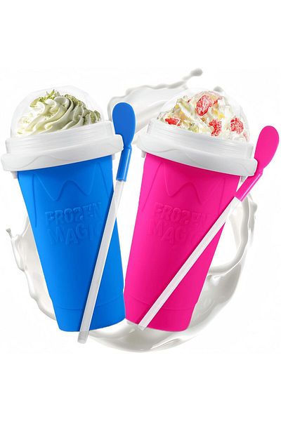 AWH 2 Pcs Slushie Maker Cup, Quick Frozen Smoothies Cooling Cup for Milkshakes, Ice Cream (Blue+Red)
