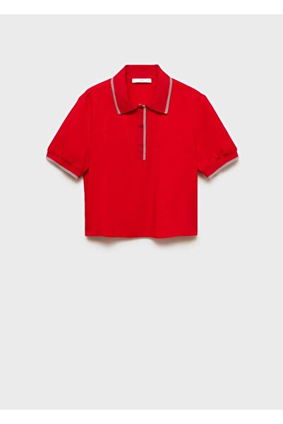 MANGO Woman Short Polo Shirt with Contrast Cut