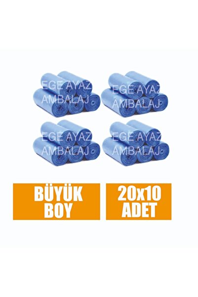 egeayazambalaj Çöp Torbası Büyük Boy Mavi 65x80 Çöp Poşeti 10 Lu X 20 Rulo