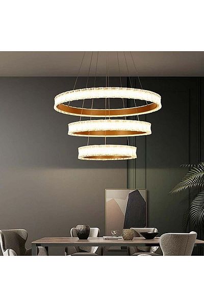 Btm Modern golden chandelier, 3 lights, golden, 40+60 cm