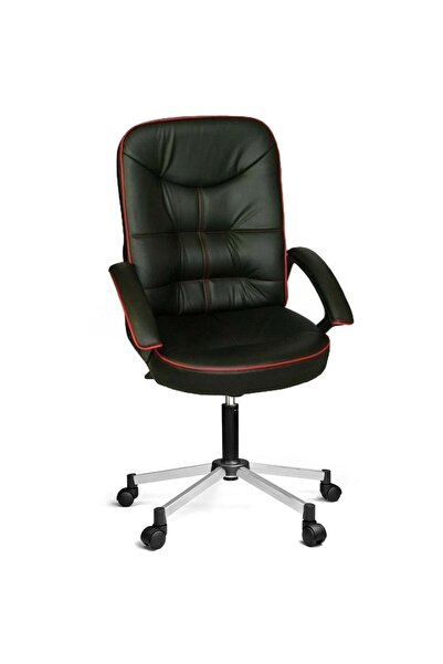 Türksit Manager Makam Koltuğu Plastik Kol Metalik Gri Boyalı Ayak Siyah-Kirmizi