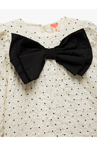 Koton Pamuklu Fiyonk Detaylı Uzun Kollu Bisiklet Yaka Elbise