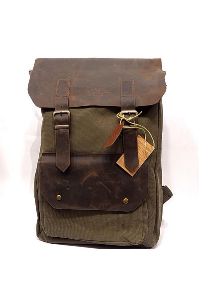 Old Cotton Leather Cover Waxed Canvas Waterproof Daily Laptop Backpack 7176