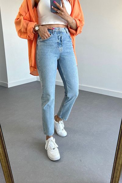 LİMABEL Gizem Milano Noul sezon Lara Jiyan Twin Mom Jean Lycra Pantaloni de jeans spălat cu zăpadă 2025