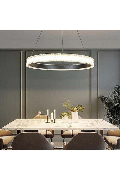 Btm Luxury Modern Black LED Chandelier with Three Lights and Remote 80cm