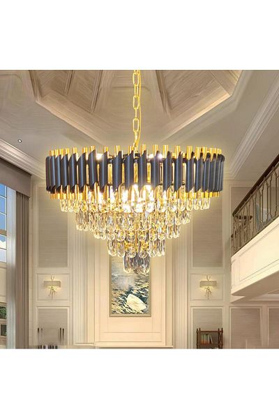 Btm Luxury Modern Round Crystal Chandelier 40cm Black