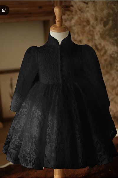 melek golden Female Child Dress Lolita Lace Dress Princess Dress Long Sleeve Bow Wedding Ball Gown Dress