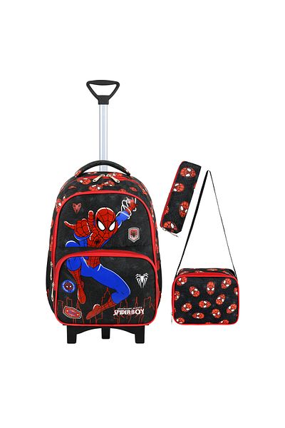 Roxy Spider Printed Portable Rickshaw Set of 3 Primary School Bag, Thermal Lunch and Pencil Case Set