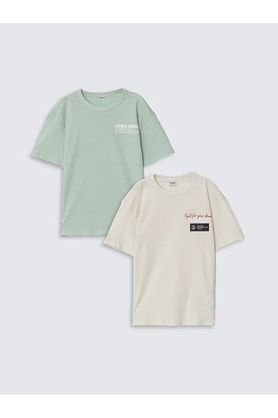 LC Waikiki LCW Kids Beige εμπριμέ μπλουζάκι για αγόρια Σετ 2 τεμαχίων