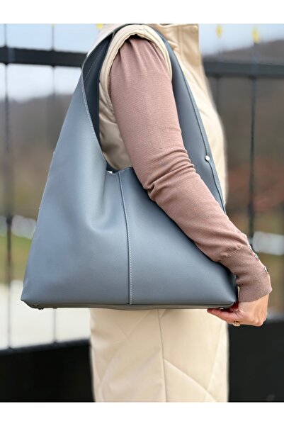 DEV 3 ADAM Сіра жіноча велика сумка через плече - м'яка штучна шкіра, застібк...
