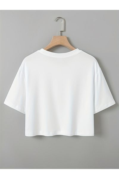 Let's Wear Bluză crop elastică cu mânecă scurtă, cu decolteu, pe corp