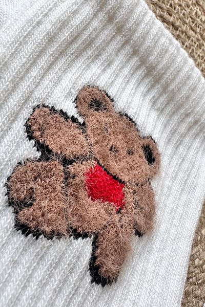 MAZEN Embossed Teddy Bear Patterned Figured Combed Cotton Socks (36-41)