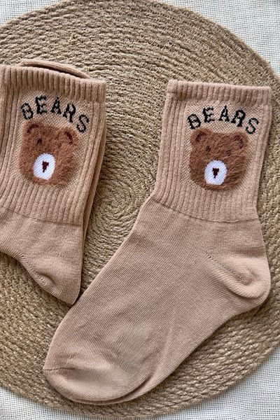 MAZEN Embossed Teddy Bear Patterned Figured Combed Cotton Socks (36-41)