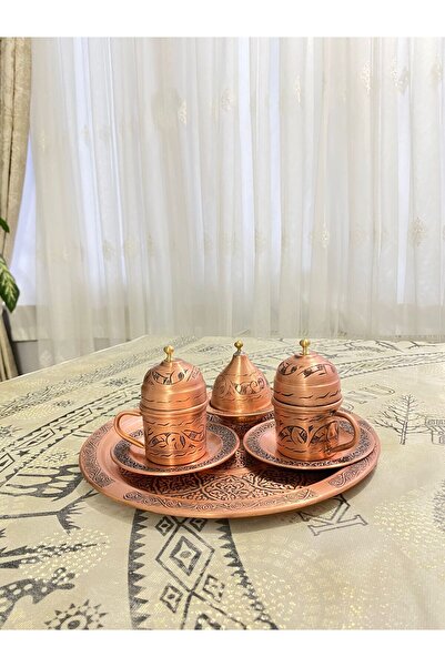 Erişim Bakırhanem Sebe Home 2-Piece Copper Carved Embroidered Cup Set
