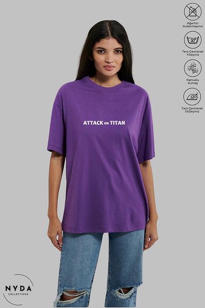 Nyda Collections Unisex Crew Neck Attack on Titan 2 εμπριμέ βαμβακερό μπλουζάκι με κοντό μανίκι