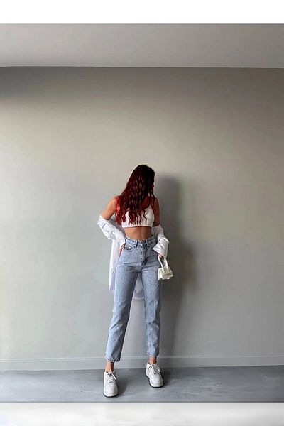 LİMABEL Gizem Milano Blue Mom Jeans Statistici - Zăpadă cu talie înaltă