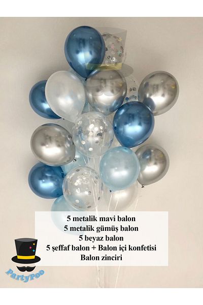 PartyPoo Set of 20 Metallic Blue Balloons