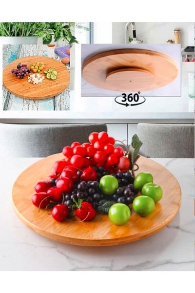 KdrElektronik Bamboo Pizza Board with 360 Degree Swivel - Cheese Breakfast Serving Presentation Plate