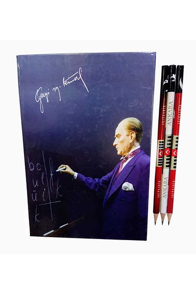 izmir yazici servis Atatürk Anıtkabir Caiet A5 cu 80 de coli cu tematică steagul turcesc și set de 3 creioane