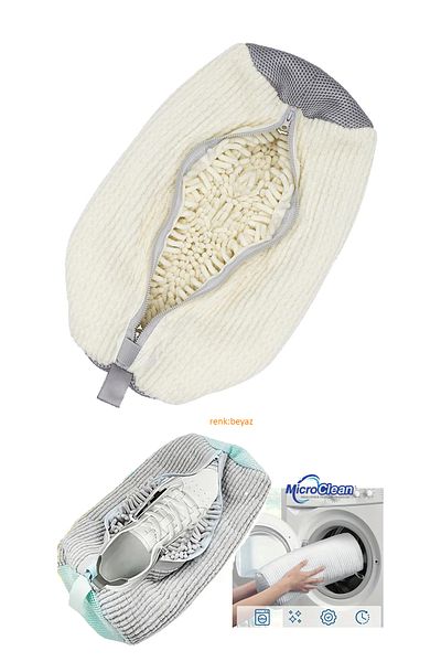 Micro Clean Large Size White Microfiber Shoe Wash Bag - Zippered, Custom Pasta Fabric