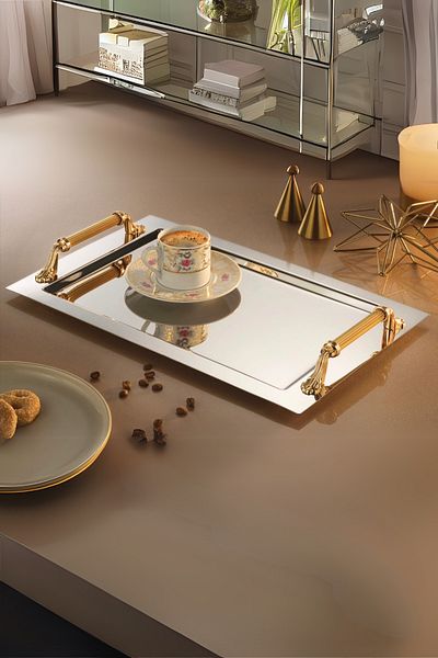 ÖzSa Home Alone Coffee Promise Engagement Promise Tray - with Stainless Steel Handles, 25X38 cm