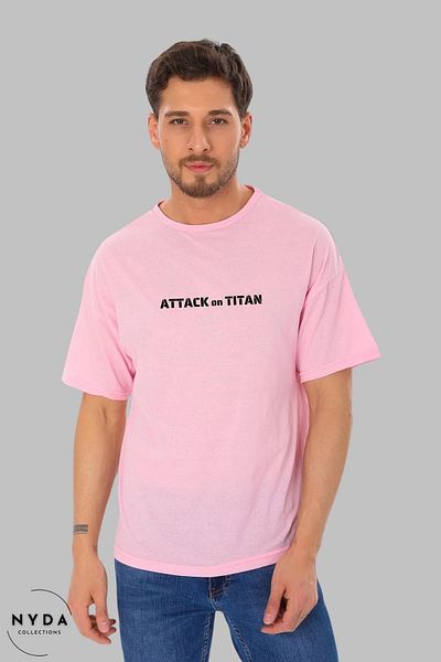 Nyda Collections Unisex Crew Neck Attack on Titan 2 εμπριμέ βαμβακερό μπλουζάκι με κοντό μανίκι