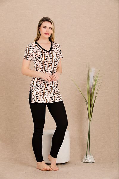 Lady Lingerie Γυναικείο Σετ Πιτζάμες με V λαιμόκοψη, κοντό μανίκι και καλσόν