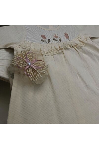 MONTİNA FIRFIRLI ÇİÇEK NAKIŞLI PREMIUM BEBEK ELBİSESİ VE SAÇ BANDI