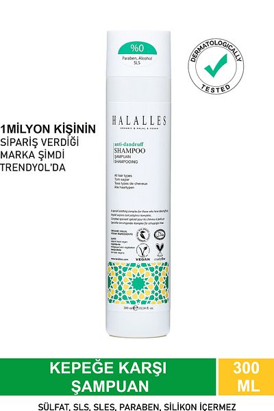 Halalles Anti-Dandruff Shampoo - Sulfate Free & Vegan Formula 300 ml