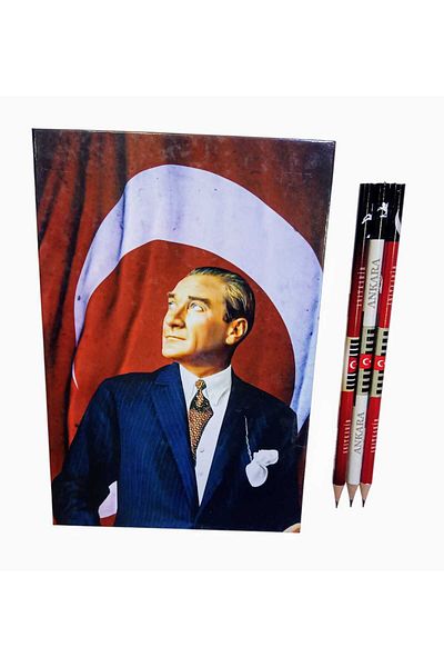 izmir yazici servis Atatürk Anıtkabir Caiet A5 cu 80 de coli cu tematică steagul turcesc și set de 3 creioane