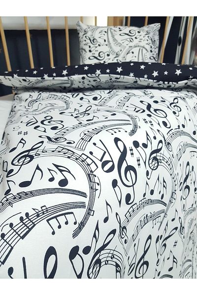 Baby Clime 5 Piece 90X130 Baby Sleeping Set - Quilt Pillow Sheet Set - Musical Note Pattern