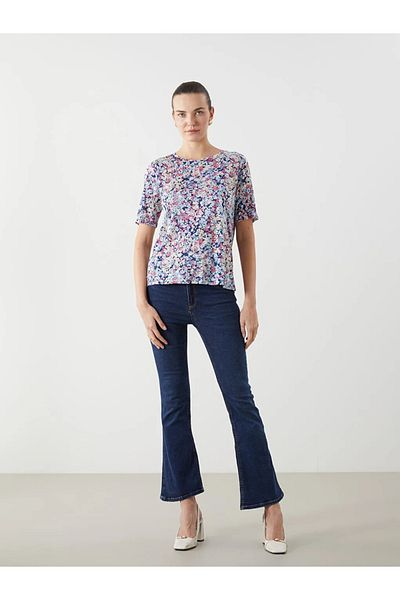 LC Waikiki Tricou de damă LCWAIKIKI Classic Blue Crew Deck Floral